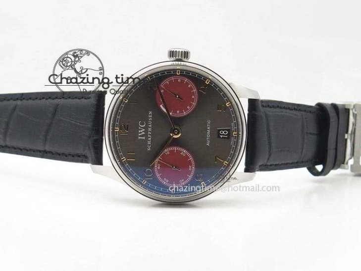 MIROTIME 0416 Breathable Portuguese Real PR IW500127 ZF 1:1 Best Edition Gray Red Dial On Black Leather Strap A 7332